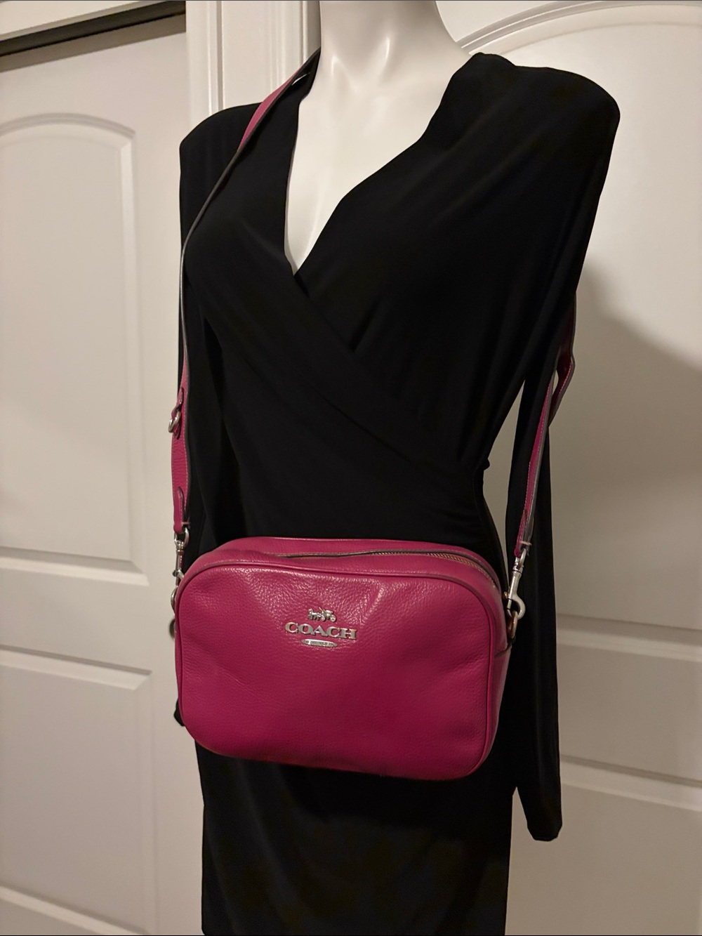 Coach Pebble Leather Crossbody Bag in Fuchsia